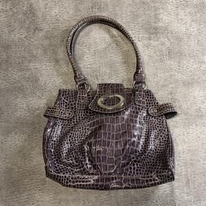 Purple Croc Embossed Shoulder Bag